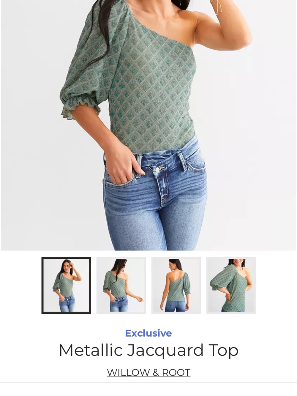 Willow & root One-Shoulder Green Patterned Women’s Top small - Picture 4 of 5
